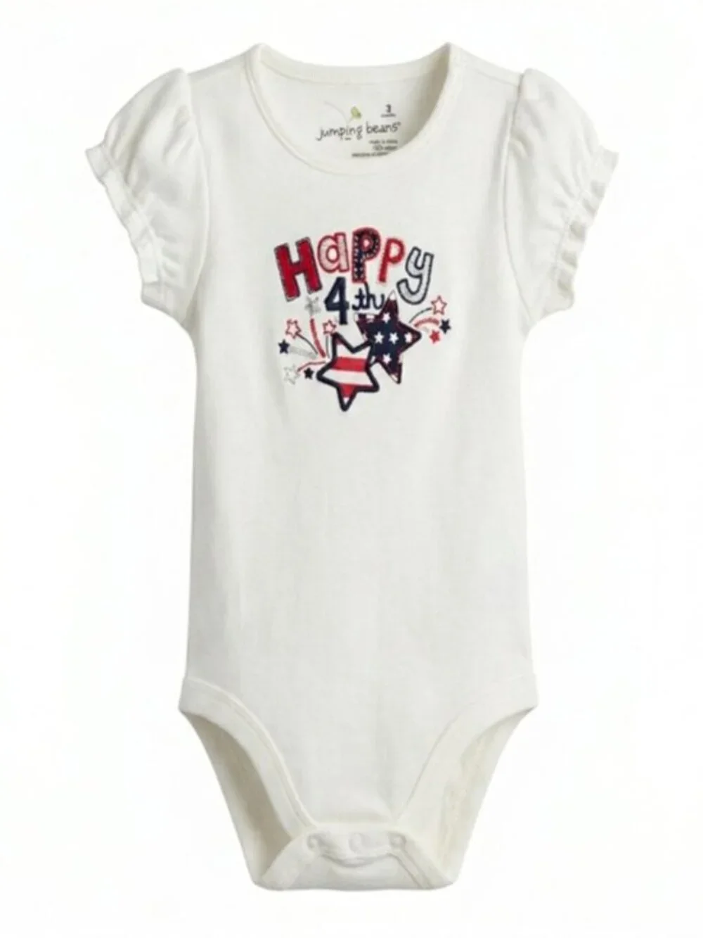 Jumping Beans Embroidered Happy 4th of July Bodysuit Baby Girl Size 6M Patriotic